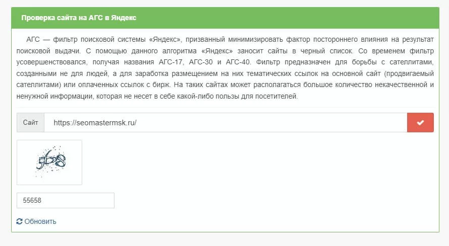 Форма проверки санкций Яндекса в SeoLik