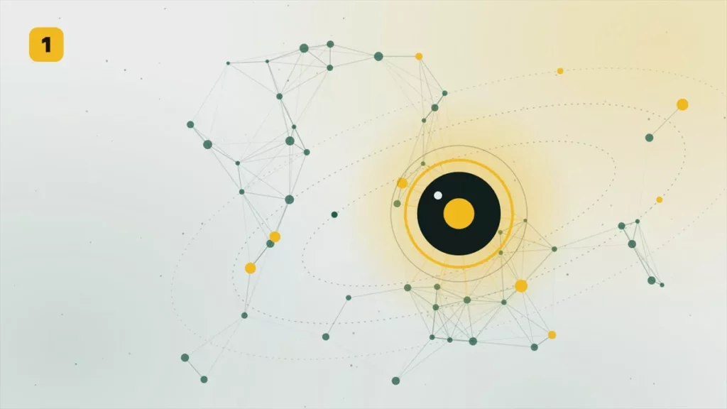Абстракция: сеть узлов сходится к одному ответу — AI-поиск